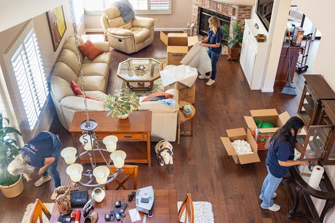 Organizing, decluttering, sorting through belongings, relocation